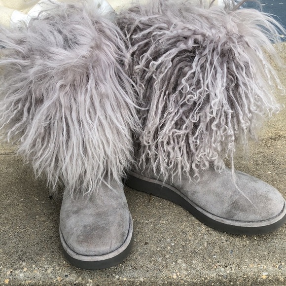 UGG LIDA CLASSIC MONGOLIAN SHEEPSKIN CUFF SEAL GREY BOOT US 6 / EU 37 / UK 4.5 - Picture 2 of 9